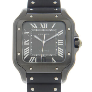 Santos Large Model Automatic Black Dial Black Rubber Men's Watch