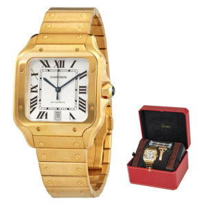 Santos Automatic White Dial 18kt Yellow Gold Men's Watch Item No. WGSA0029