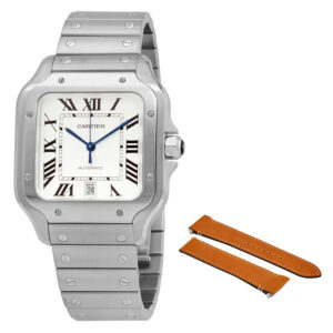 Santos Large Model Silvered Opaline Dial Men's Watch