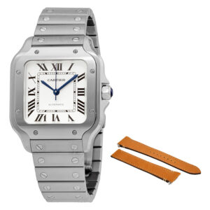 Santos Medium Model Silvered Opaline Dial Men's Watch