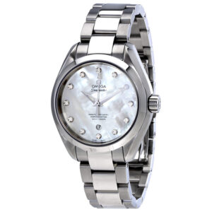 Seamaster Aqua Terra White Mother of Pearl Automatic Diamond Dial 34 mm Ladies Watch