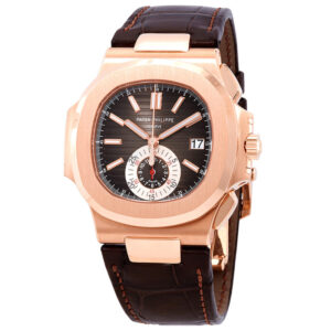 Nautilus Black-Brown Dial 18kt Rose Gold Case Matt Dark Brown Leather Men's Watch