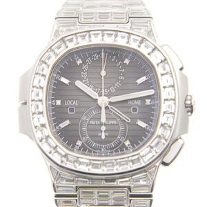 Nautilus White Gold Diamond Automatic Black Dial Men's Watch