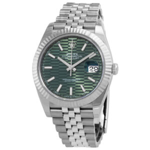 Datejust 41 Mint Green Fluted Dial Automatic Men's Steel and White Gold Jubilee Watch