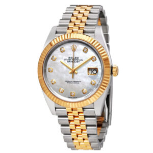 Datejust 41 White Mother of Pearl Dial Automatic Men's Steel and 18K Yellow Gold Jubilee Watch