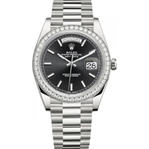 Day Date 40 Automatic Black Dial Men's 18kt White Gold Watch