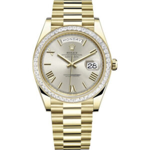 Day Date 40 Automatic Silver Dial Men's 18kt Yellow Gold President Watch