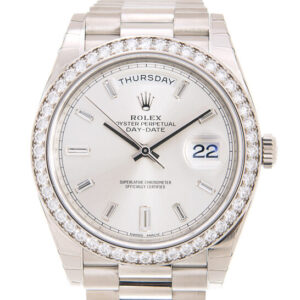 Day Date 40 Automatic Silver Diamond Dial Men's 18kt White Gold President Watch