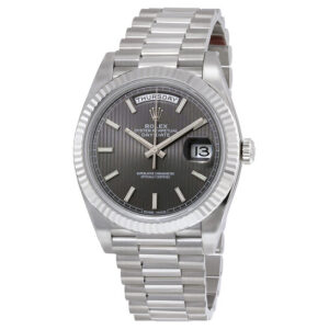 Day-Date 40 Dark Rhodium Stripe Motif Dial 18K White Gold President Automatic Men's Watch