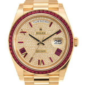 Day-Date 40 Diamond Pave W/ Red Sapphire Bezel Men's Watch