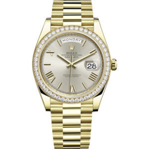 Day-Date 40 Silver Diagonal Motif Dial Automatic Men's 18kt Yellow Gold President Watch