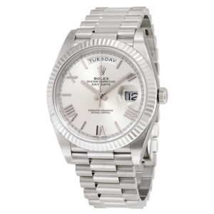 Day-Date 40 Silver Quadrant Motif Dial 18K White Gold President Automatic Men's Watch