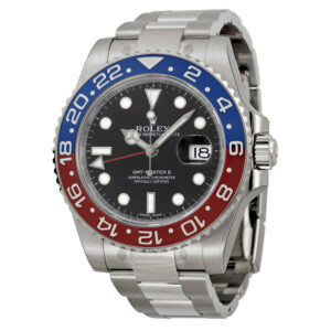 GMT Master II Black Lacquer Dial 18K White Gold Oyster Bracelet Pepsi Bezel Automatic Men's Watch